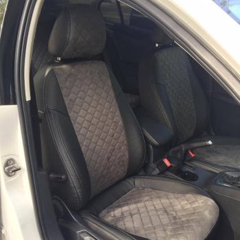 Авточехлы Автопилот черный темно серый алькантара Ромб